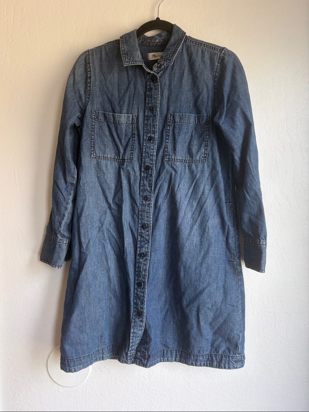Madewell denim shirt dress button down long sleeve pockets size small